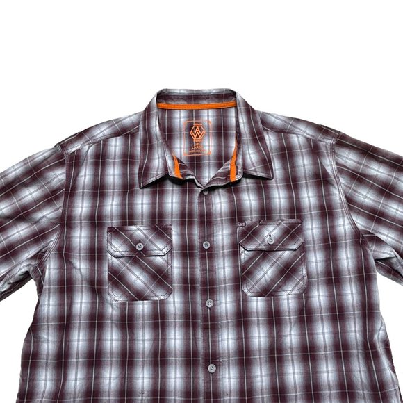 American Worker Shirt Mens Large Plaid Gray Burgundy Short Sleeve Casual - Picture 2 of 8